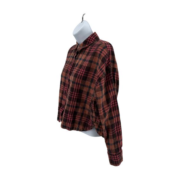Madewell Plaid Flannel Crop Shirt WMNS S Ginger/Pink Long Sleeve Grunge Top Chic - Picture 6 of 11